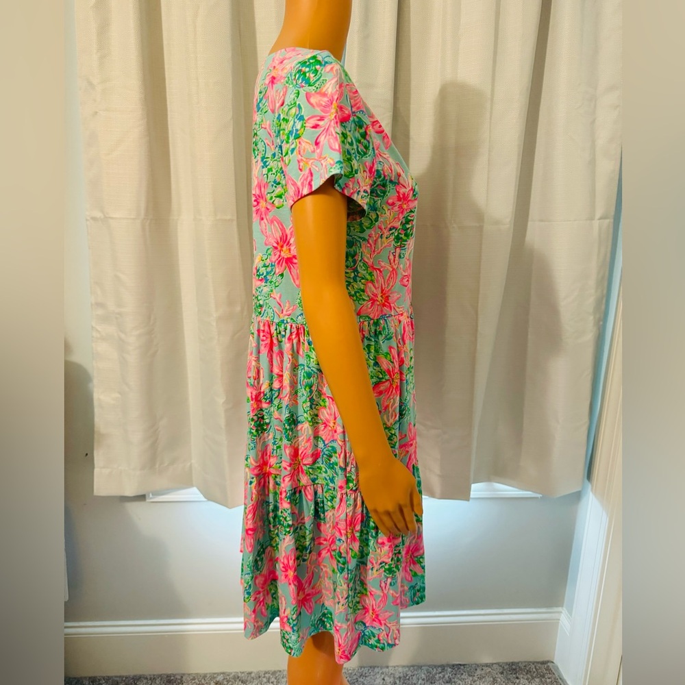 Pretty Lilly Pulitzer size M blue pink floral short sleeve dress women new - Picture 5 of 6